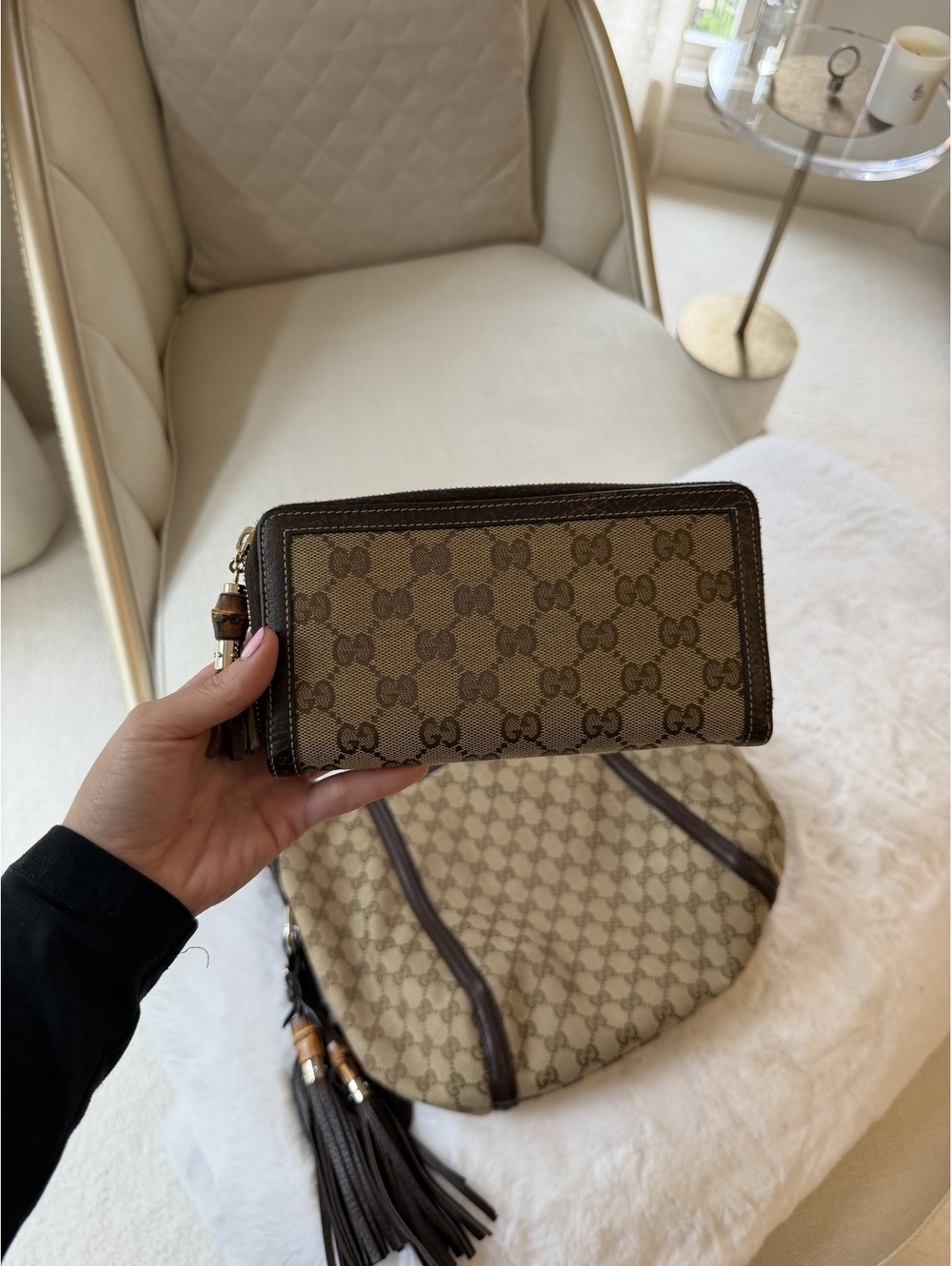 Gucci GG Canvas Bamboo Tassel Zip Around Wallet